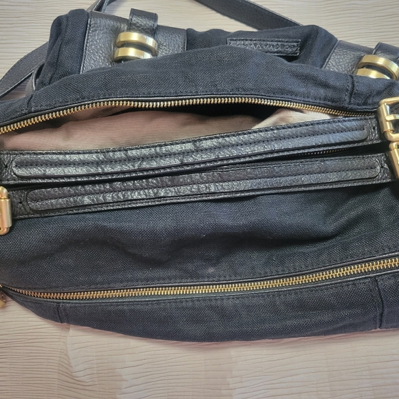 BCBGMaxAzria Black Linen Hobo Bag with Gold Hardware - Picture 6 of 16